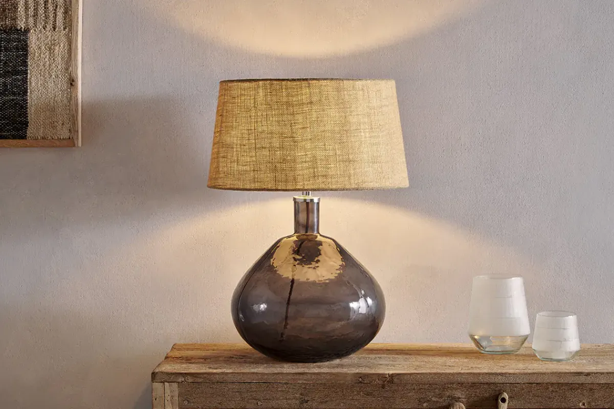 Table Lamps^Nkuku Baba Recycled Glass Table Lamp - - Large Wide Smoke