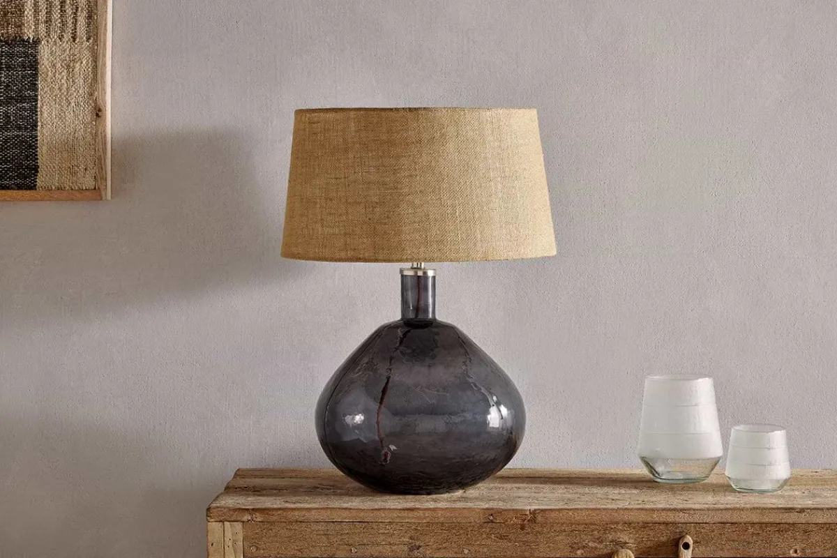 Table Lamps^Nkuku Baba Recycled Glass Table Lamp - - Large Wide Smoke