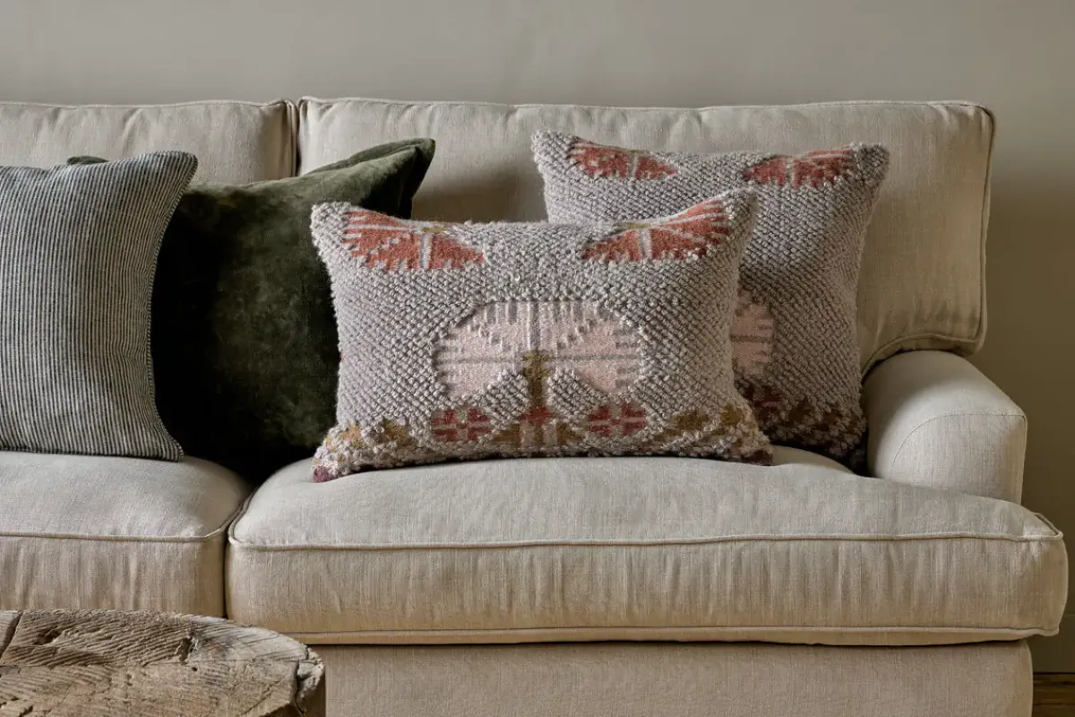 Decorative Home Accessories|Bedroom Textiles^Nkuku Bagru Wool & Cotton Cushion Cover - Soft Grey