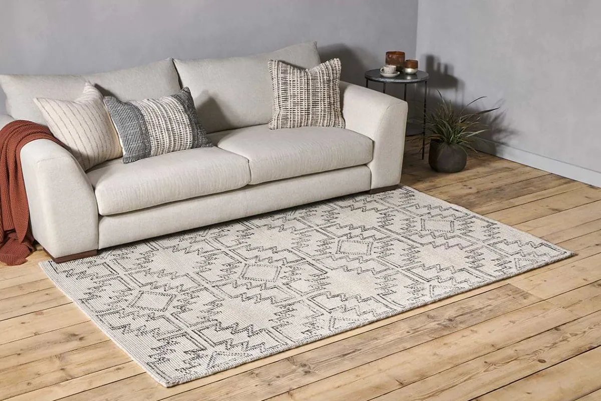 Rugs^Nkuku Bidiru Wool & Recycled Cotton Rug - Black & Off White
