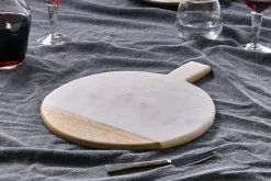 Pantry|Trays & Platters^Nkuku Bwari Round Marble Serving Board - White
