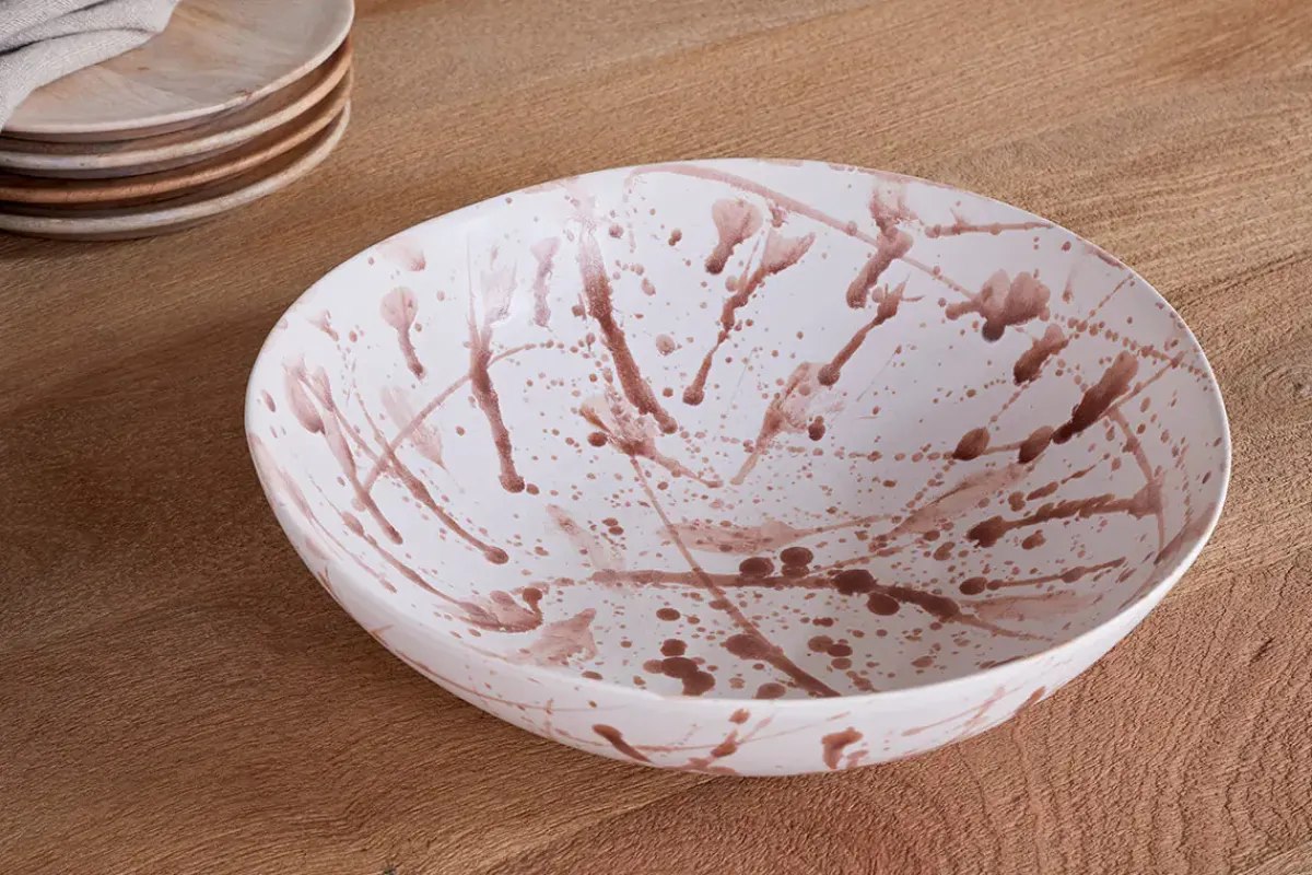 Serving Bowls^Nkuku Canela Splatter Serving Bowl - Dusty Terracotta