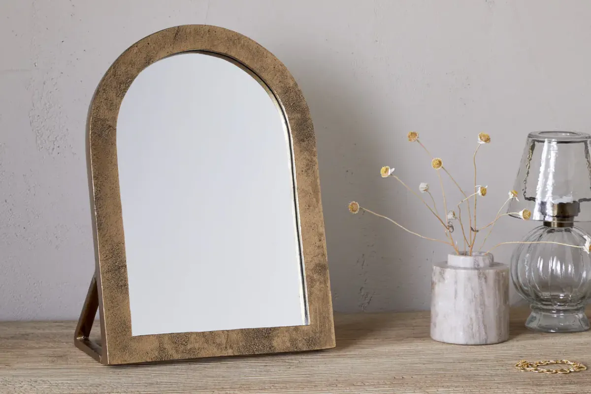 Desk Accessories^Nkuku Cayce Cast Aluminum Vanity Mirror - Antique Brass