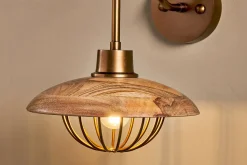 Wall Lights|Wall & Spot Lights^Nkuku Chakai Mango Wood Wall Lamp - Natural & Antique Brass