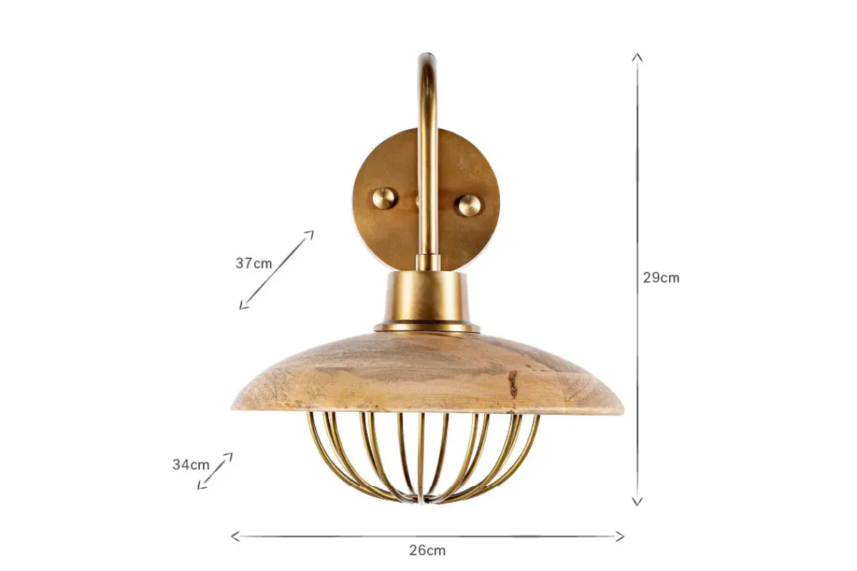 Wall Lights|Wall & Spot Lights^Nkuku Chakai Mango Wood Wall Lamp - Natural & Antique Brass