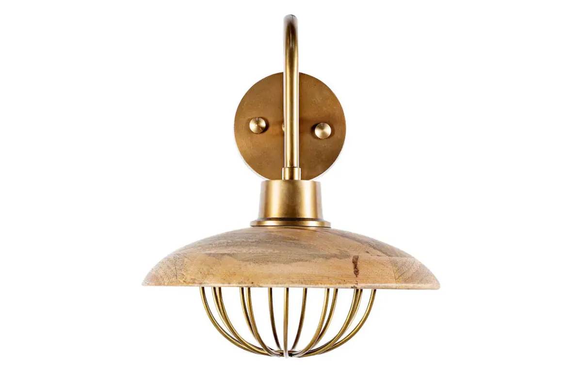 Wall Lights|Wall & Spot Lights^Nkuku Chakai Mango Wood Wall Lamp - Natural & Antique Brass
