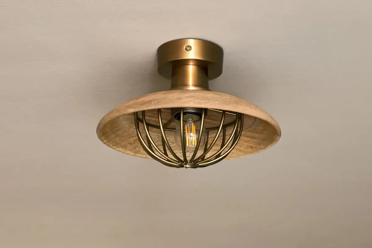 Ceiling Lights|Pendant Lighting^Nkuku Chakai Wood & Metal Flush Ceiling Light