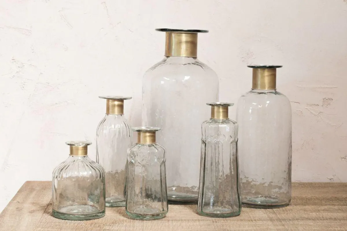 Decorative Home Accessories|Vases^Nkuku Chara Hammered Bottle - Lines - Small