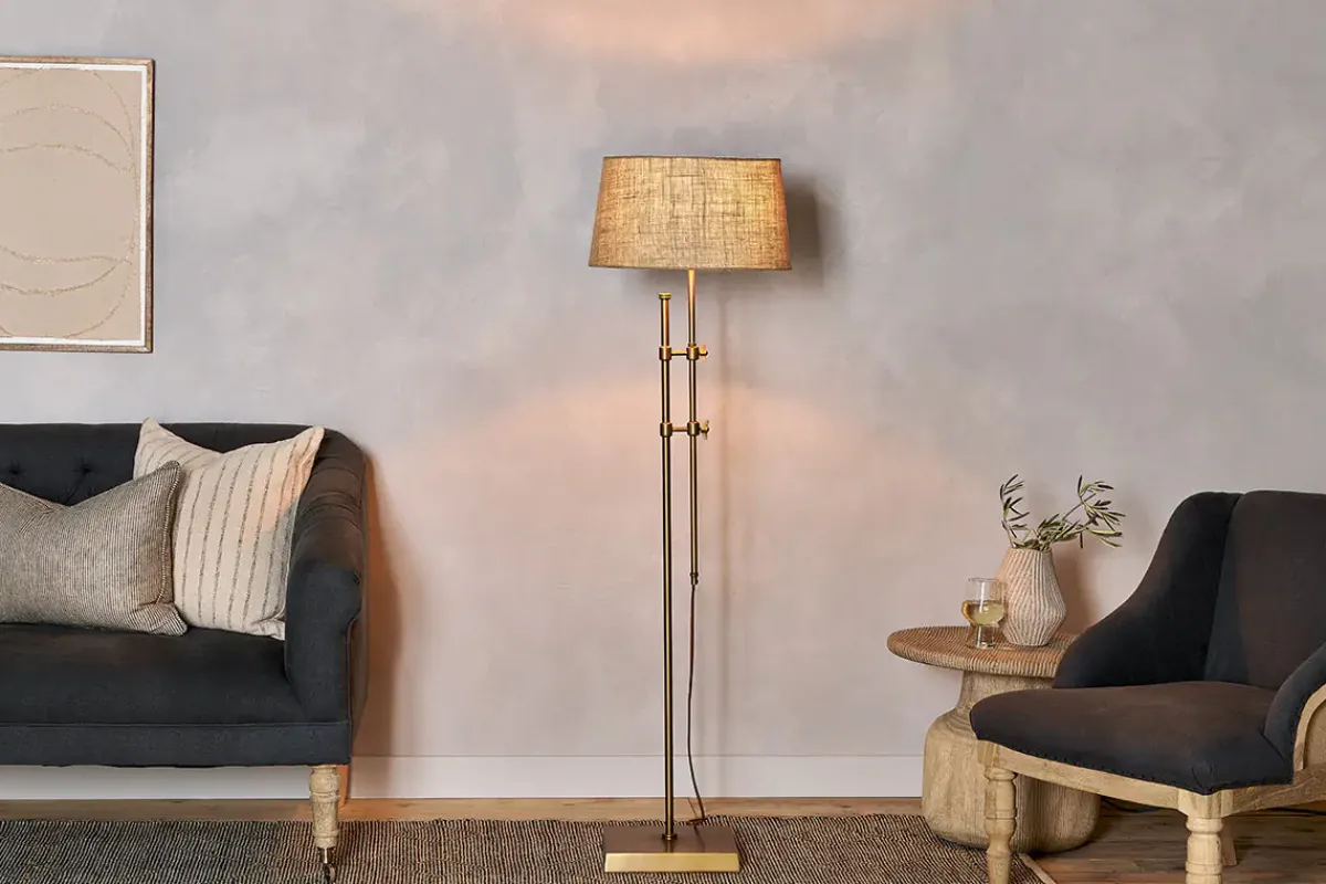Floor Lamps^Nkuku Chintala Iron Floor Lamp - Antique Brass