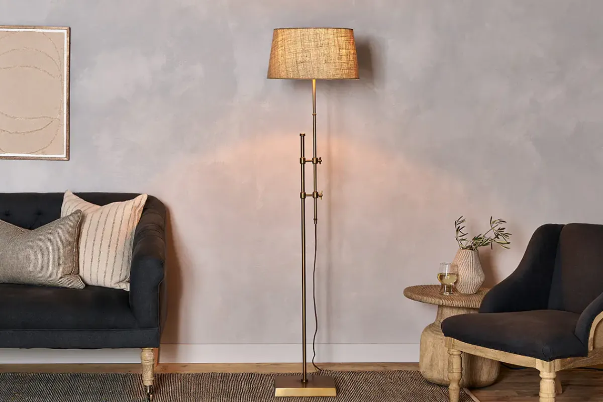 Floor Lamps^Nkuku Chintala Iron Floor Lamp - Antique Brass