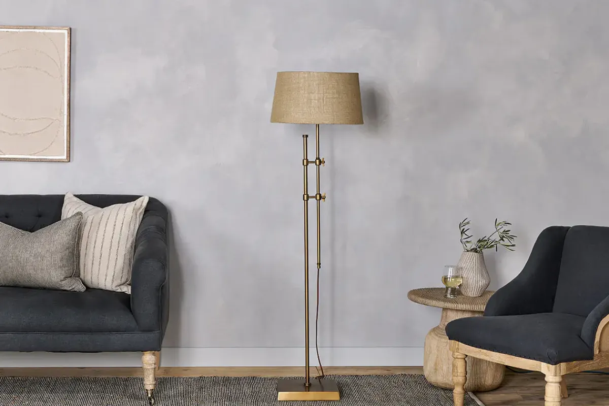 Floor Lamps^Nkuku Chintala Iron Floor Lamp - Antique Brass