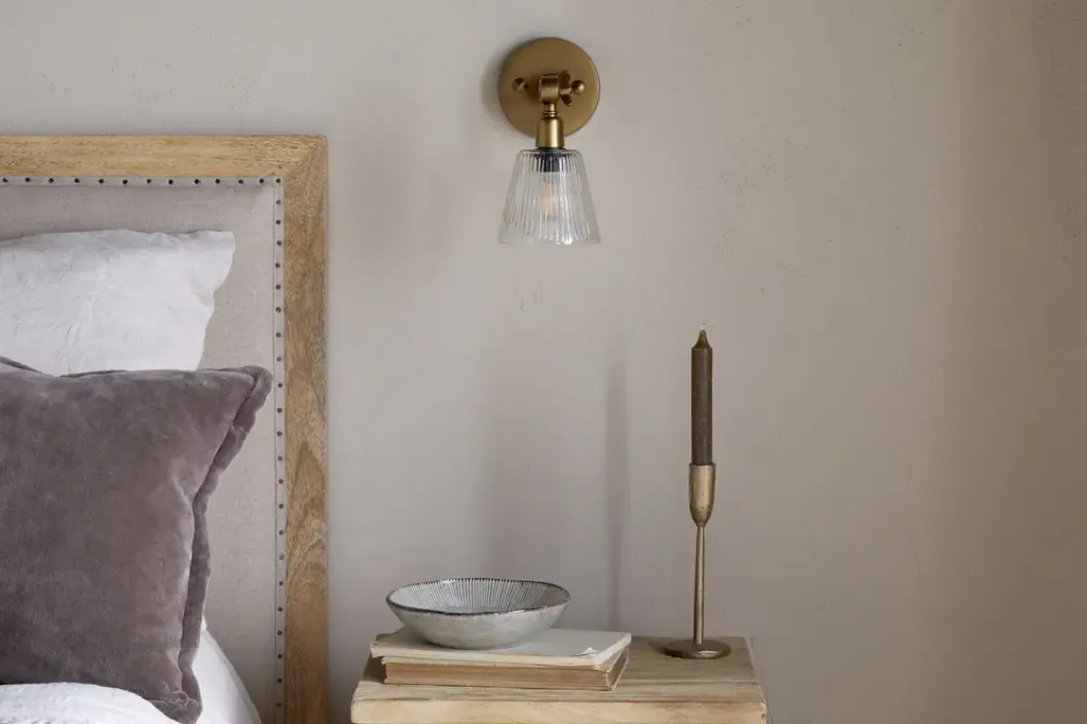 Wall Lights|Spot Lights^Nkuku Davika Ribbed Glass Task Wall Lamp - Clear & Antique Brass
