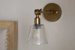 Wall Lights|Spot Lights^Nkuku Davika Ribbed Glass Task Wall Lamp - Clear & Antique Brass