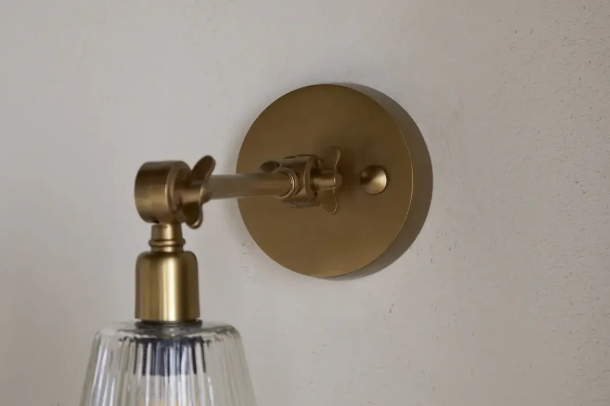 Wall Lights|Spot Lights^Nkuku Davika Ribbed Glass Task Wall Lamp - Clear & Antique Brass