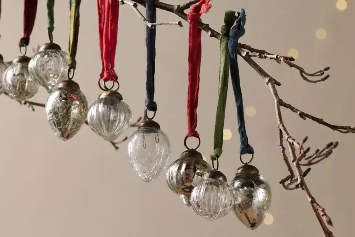 Baubles & Tree Decorations|Shades Of Nature^Nkuku Dew Drop Baubles - - (Set of 12) Silver & Clear