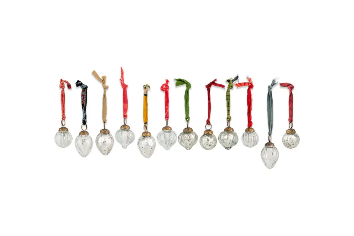 Baubles & Tree Decorations|Shades Of Nature^Nkuku Dew Drop Baubles - - (Set of 12) Silver & Clear