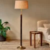 Floor Lamps^Nkuku Digha Wood & Metal Floor Lamp - Dark Stain & Antique Brass