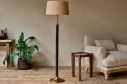 Floor Lamps^Nkuku Digha Wood & Metal Floor Lamp - Dark Stain & Antique Brass