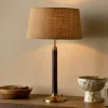 Table Lamps^Nkuku Digha Wood & Metal Table Lamp - Dark Stain & Antique Brass