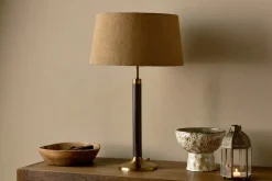 Table Lamps^Nkuku Digha Wood & Metal Table Lamp - Dark Stain & Antique Brass