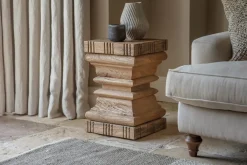 Living|Beside Tables^Nkuku Disha Carved Mango Wood Side Table - Natural