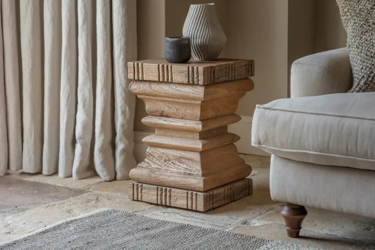 Living|Beside Tables^Nkuku Disha Carved Mango Wood Side Table - Natural
