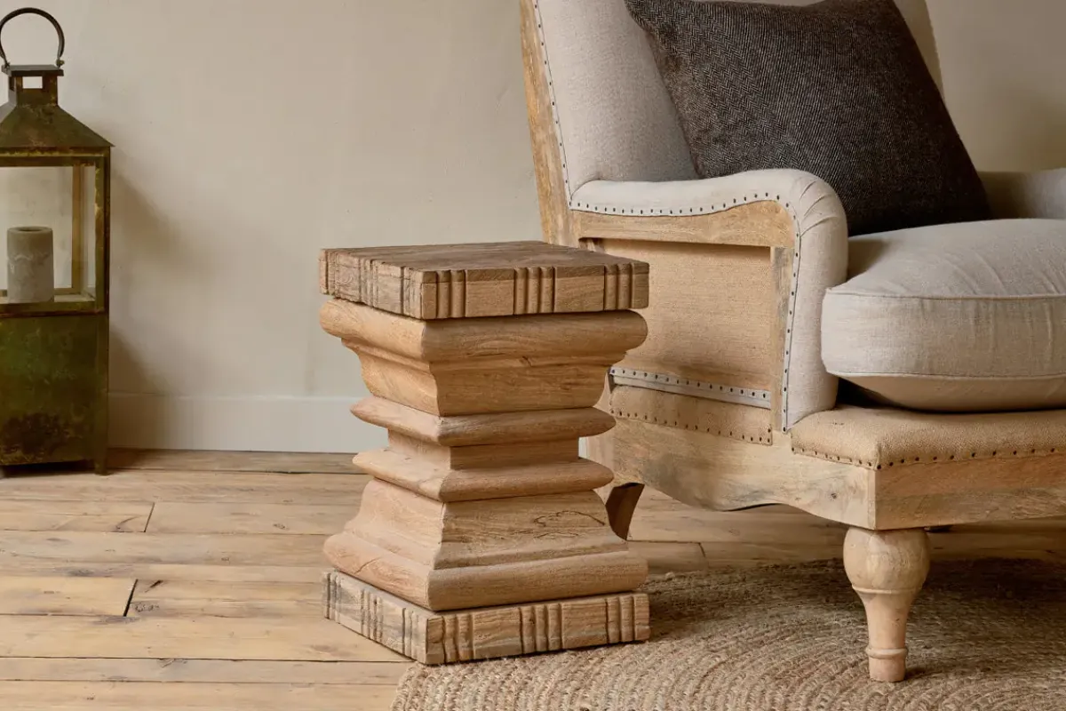 Living|Beside Tables^Nkuku Disha Carved Mango Wood Side Table - Natural