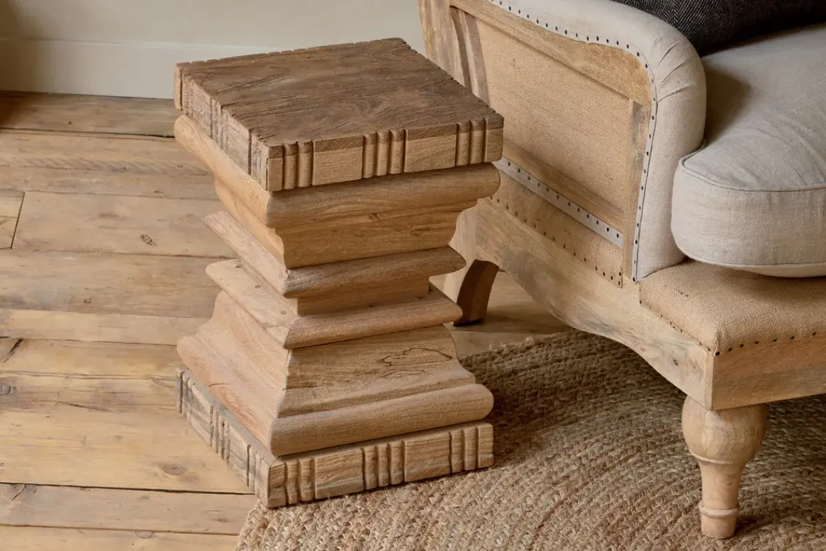 Living|Beside Tables^Nkuku Disha Carved Mango Wood Side Table - Natural