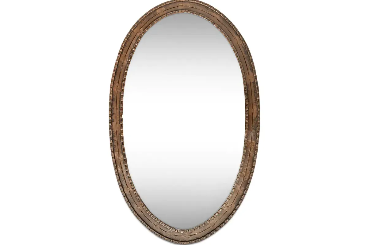 Round Mirrors|Wall Mirrors^Nkuku Drishti Oval Iron Mirror - Antique Black - Small