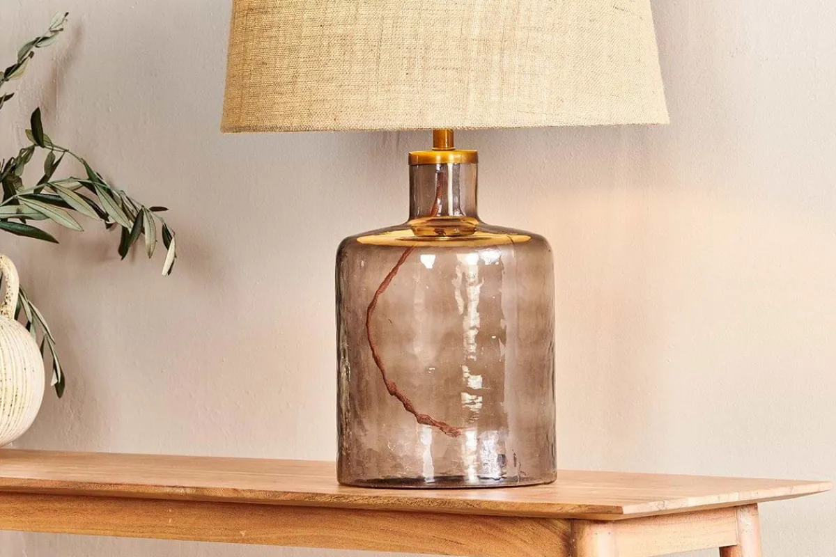 Bedside Lamps|Table Lamps^Nkuku Edina Recycled Glass Table Lamp - - Small Smoke Brown