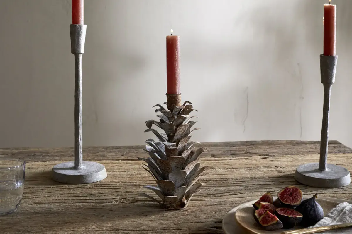 Christmas Table|New Christmas^Nkuku Elagalu Pine Cone Candle Holder - Zinc