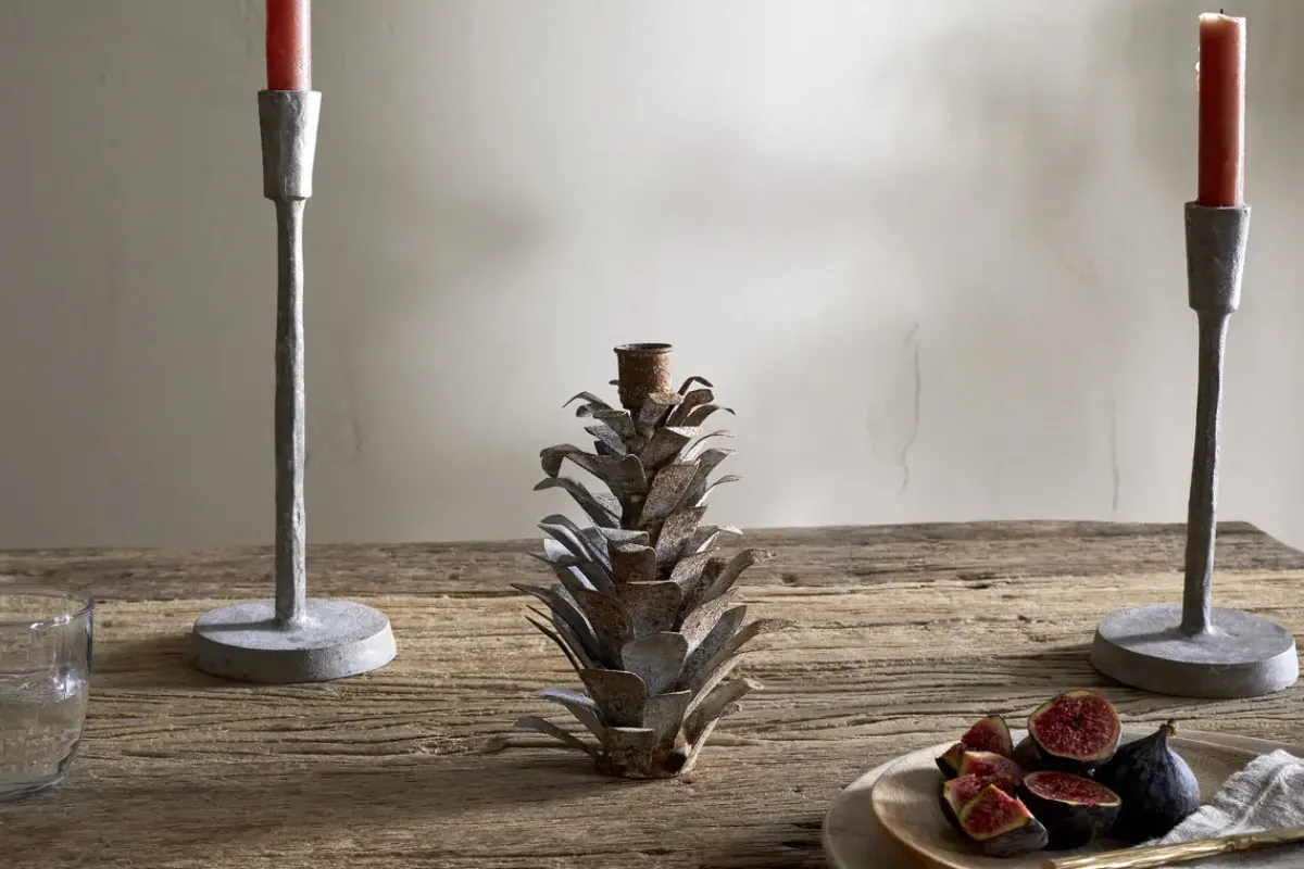 Christmas Table|New Christmas^Nkuku Elagalu Pine Cone Candle Holder - Zinc