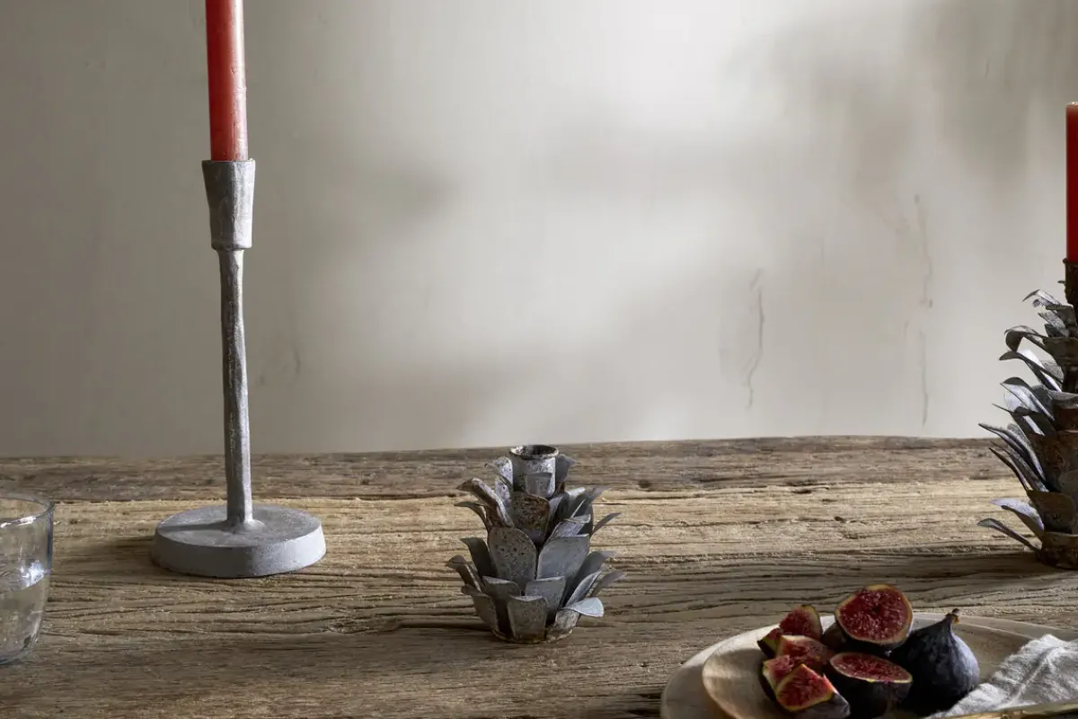 Christmas Table^Nkuku Elagalu Pine Cone Candle Holders - Zinc (Set of 2)