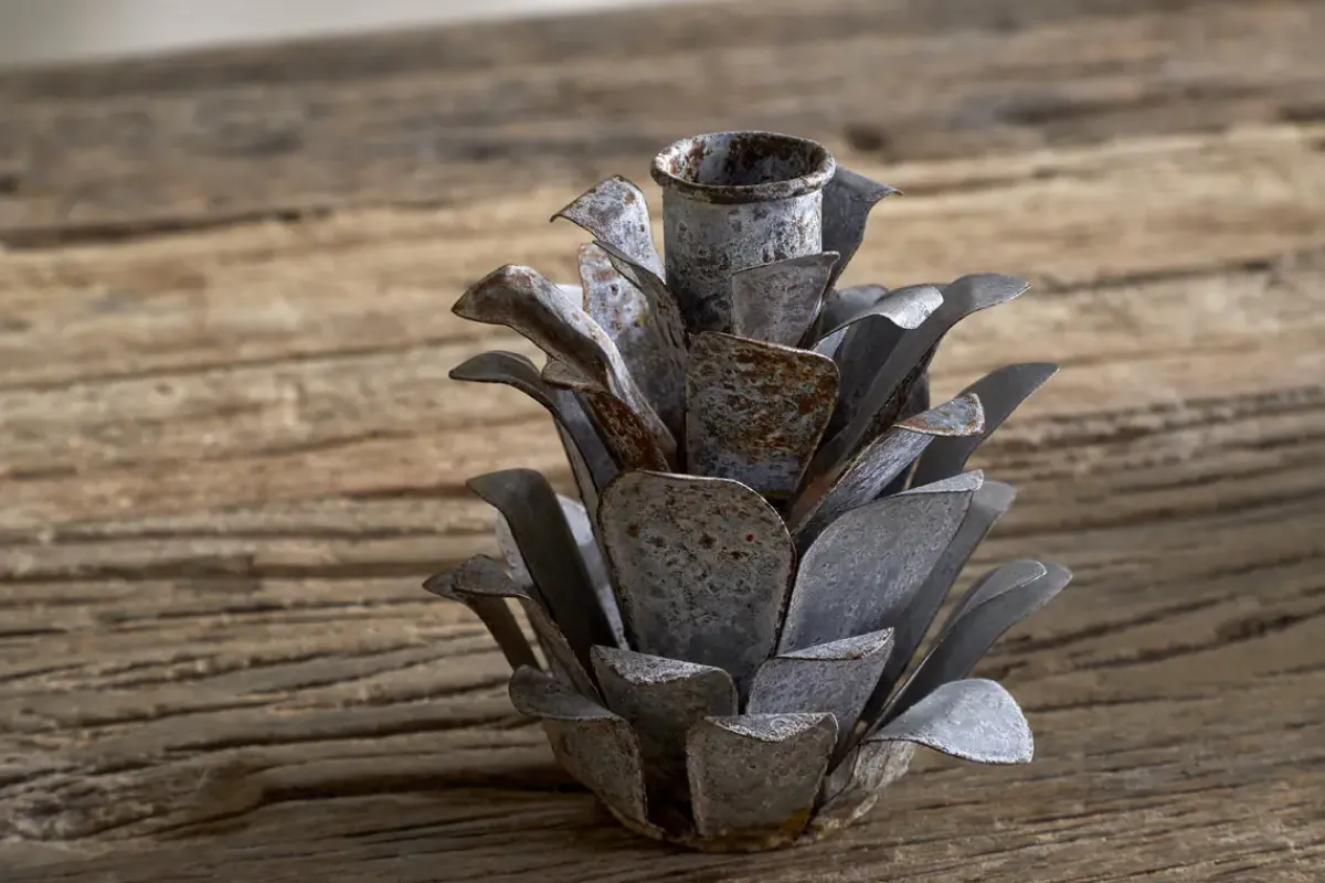 Christmas Table^Nkuku Elagalu Pine Cone Candle Holders - Zinc (Set of 2)