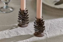 Fireside|Candle Holders^Nkuku Elagalu Pine Cone Candle Stick - Rust (Set of 2)