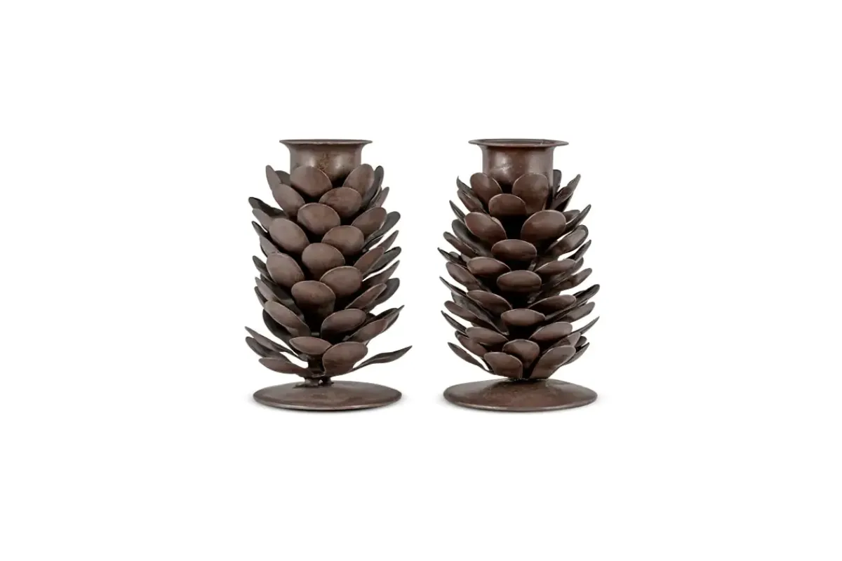 Fireside|Candle Holders^Nkuku Elagalu Pine Cone Candle Stick - Rust (Set of 2)