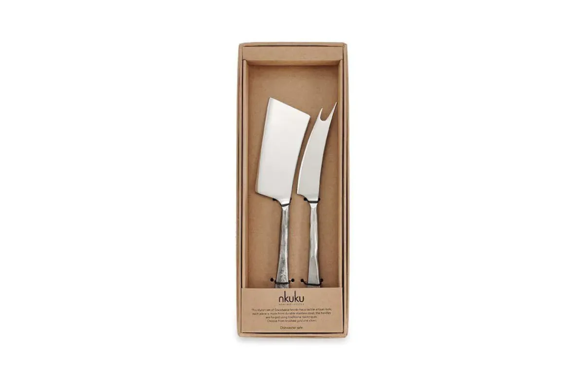 Serving Cutlery|Cheese Board & Knives^Nkuku Ena Cheese Knife Set - Brushed Silver (Set of 2)