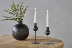 Decorative Home Accessories|Desk Accessories^Nkuku Endo Recycled Iron Candle Holder - Black (Set of 2)