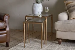 Living|Side Tables^Nkuku Gilasi Cast Metal & Glass Nesting Side Tables - Antique Brass (Set of 2)