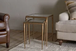 Living|Side Tables^Nkuku Gilasi Cast Metal & Glass Nesting Side Tables - Antique Brass (Set of 2)