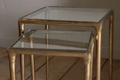 Living|Side Tables^Nkuku Gilasi Cast Metal & Glass Nesting Side Tables - Antique Brass (Set of 2)