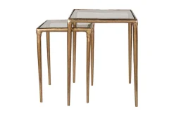 Living|Side Tables^Nkuku Gilasi Cast Metal & Glass Nesting Side Tables - Antique Brass (Set of 2)