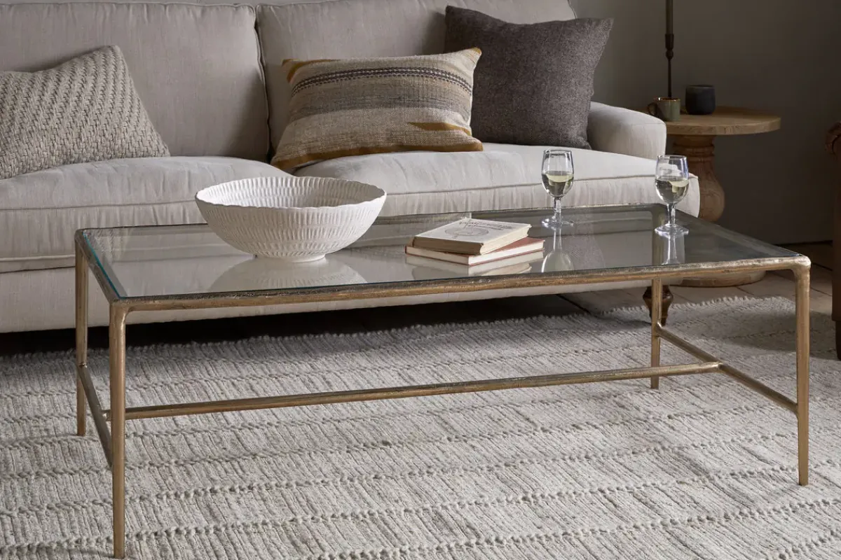 Living|Coffee Tables^Nkuku Gilasi Cast Metal & Glass Coffee Table - Antique Brass