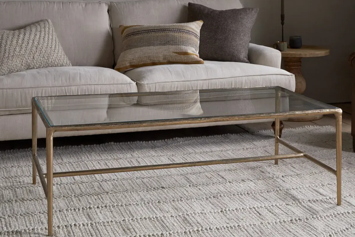 Living|Coffee Tables^Nkuku Gilasi Cast Metal & Glass Coffee Table - Antique Brass