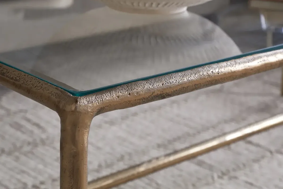 Living|Coffee Tables^Nkuku Gilasi Cast Metal & Glass Coffee Table - Antique Brass