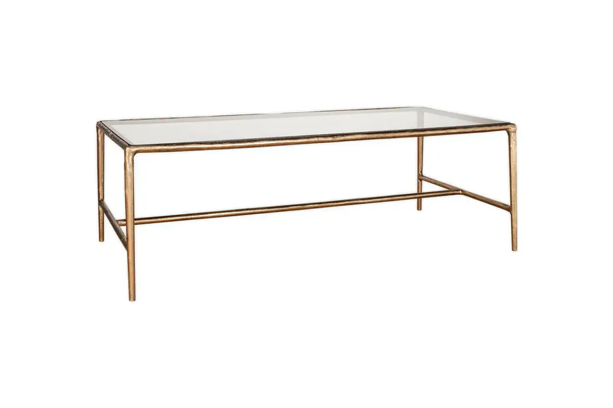 Living|Coffee Tables^Nkuku Gilasi Cast Metal & Glass Coffee Table - Antique Brass