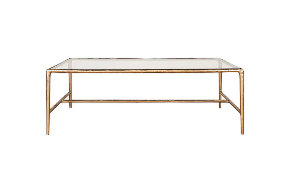 Living|Coffee Tables^Nkuku Gilasi Cast Metal & Glass Coffee Table - Antique Brass