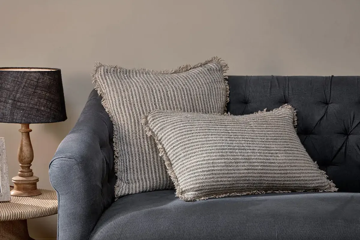 Bedroom Textiles|Cushions^Nkuku Gili Linen Cushion Cover - Dark Green & Natural