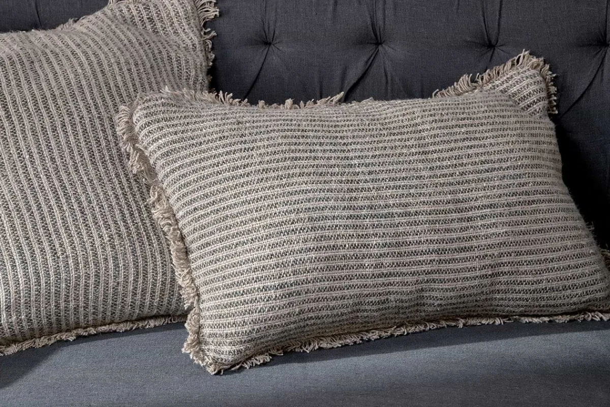 Bedroom Textiles|Cushions^Nkuku Gili Linen Cushion Cover - Dark Green & Natural