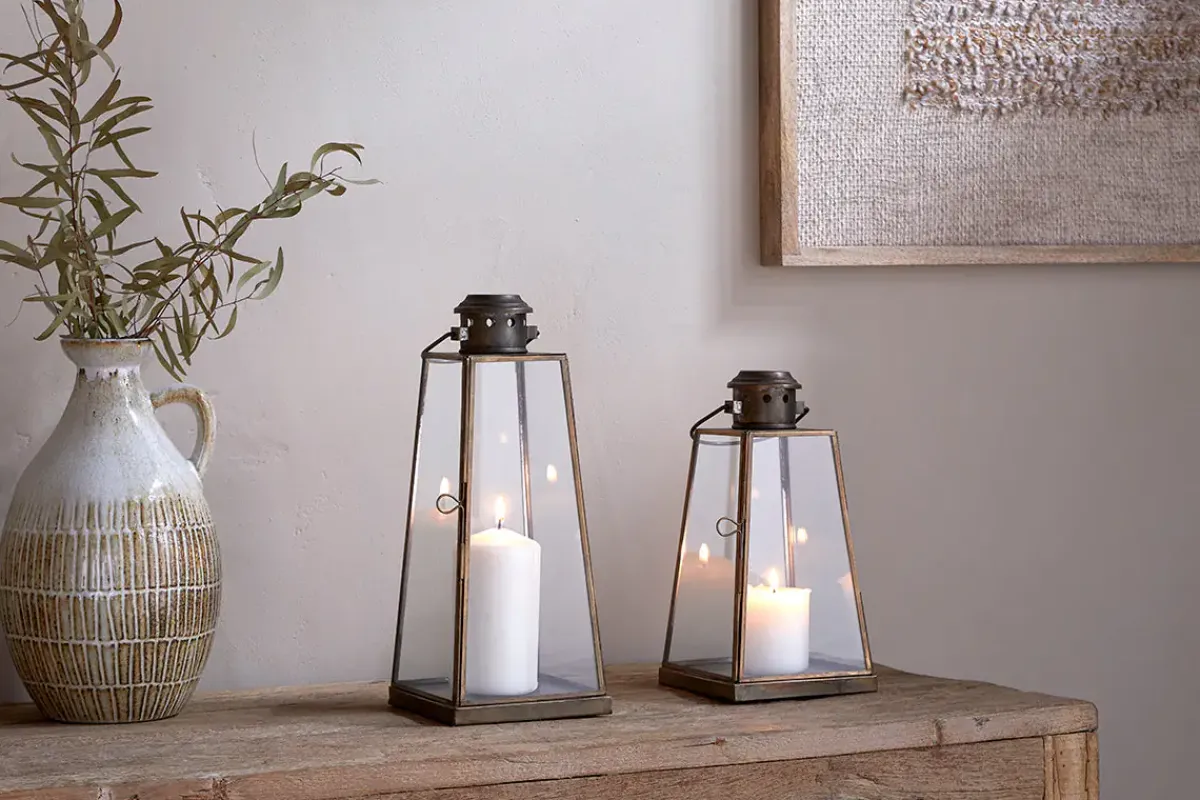 Lanterns|Candles & Candleholders^Nkuku Giva Lantern - Antique Brass